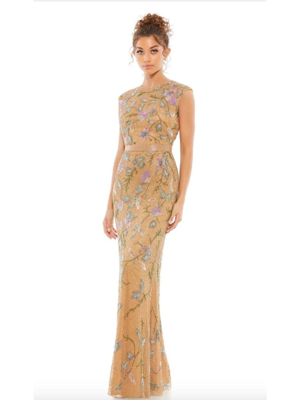MAC DUGGAL Floral Beaded Cap Sleeve Beaded Evening Column 5229 Dress Size 8